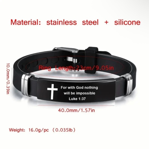 Black Christian Bracelet with Verse and Cross, Nothing is Impossible - Picture 5 of 6